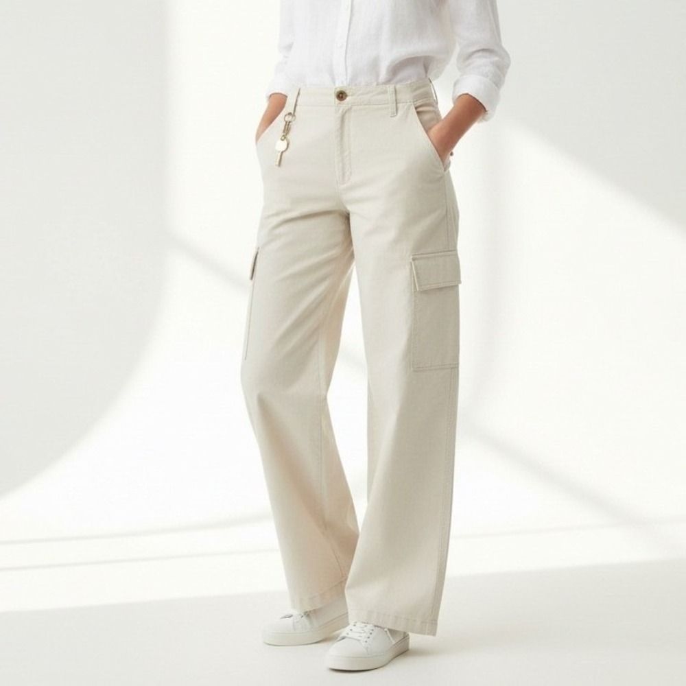 Banana‎ Republic Womens Size 18 Authentic Chino Cargo Pants Beige Wide Leg